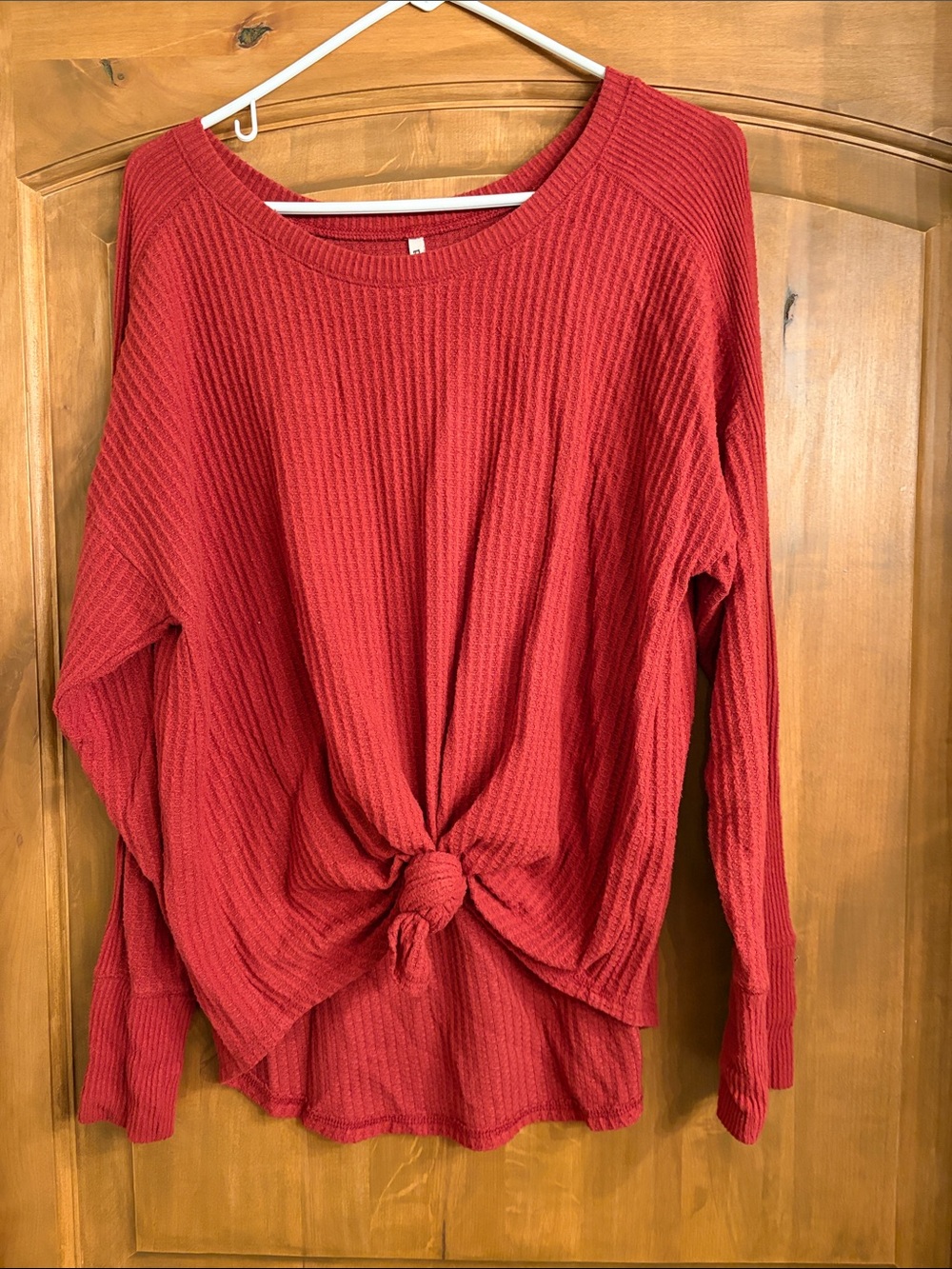 Madewell Knot-Front Waffle Knit Top in Red
